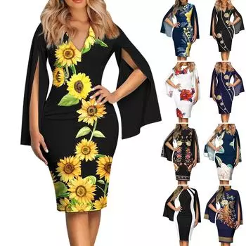 Женское тонкое платье с длинным рукавом и круглым вырезом, модное платье с высокой талией для женщин XXXXL чёрный