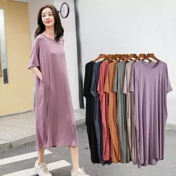 Женское тонкое свободное платье средней длины на весну и лето. Осенью можно носить вне дома. Одежда 4XL фиолетовый