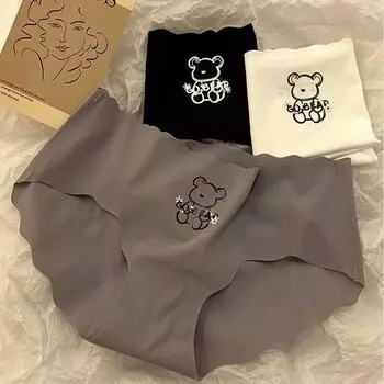 Женское тонкое волнистое бесшовное нижнее белье из ледяного шелка, дышащее, быстросохнущее, с напечатанным узором, из чистого хлопка, с промежностью, женское нижнее белье, трусы M чёрный