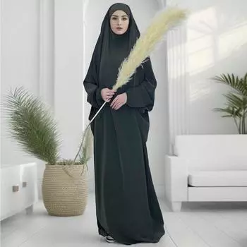 Женское традиционное арабское платье с рукавами «летучая мышь» Абая, мусульманское свободное платье макси длины, женское джилбабс One Size чёрный