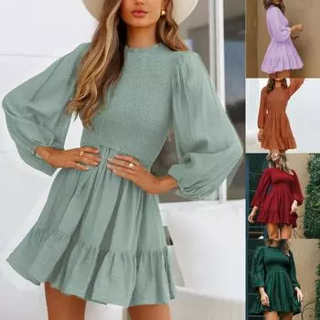 Женское трендовое платье с рюшами и рукавами. Осеннее французское элитное платье. L