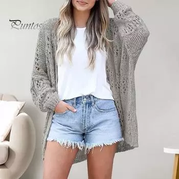 Женское трикотажное пальто с открытыми плечами, свободный кардиган с длинным рукавом из чистого трикотажа средней длины, свободная эластичная куртка на весну и осень S хаки