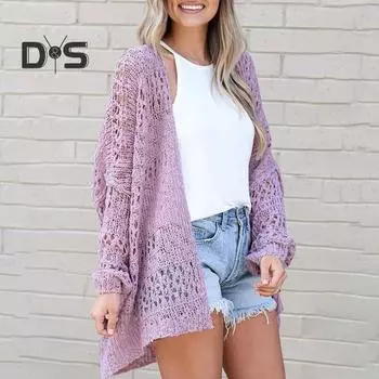 Женское трикотажное пальто с открытыми плечами, свободный кардиган с длинным рукавом из чистого трикотажа средней длины, свободная эластичная куртка на весну и осень S бежевый