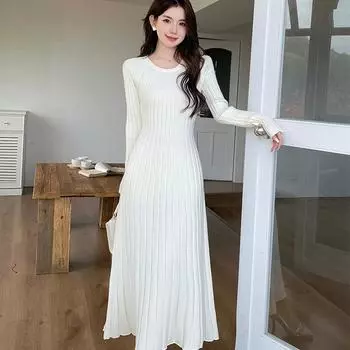 Женское трикотажное платье макси со шнуровкой, осеннее, с высокой талией, модное, пэчворк, с длинным рукавом, свободное, цельное, платье, бандажное, трикотажное платье L чёрный