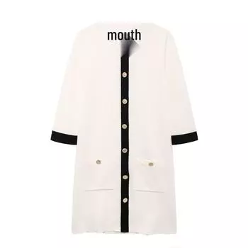 Женское трикотажное платье с лацканами в стиле колор-блок, весна 2025 - Повседневное, Свободное, Универсальное L грязно-белый