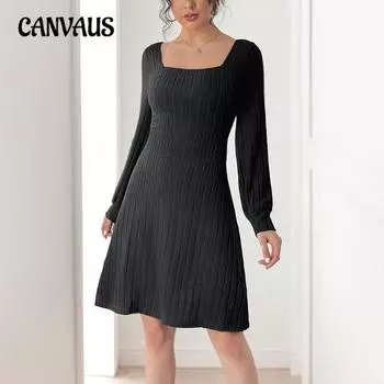 Женское трикотажное платье с потертостями в полоску, разрезом, V-образным вырезом, однотонное, с длинным рукавом, осенние платья S чёрный