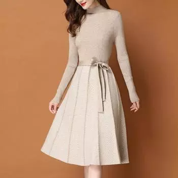 Женское трикотажное платье-свитер, облегающее длинное трикотажное платье, осенне-зимнее утолщенное трикотажное полосатое плиссированное платье S чёрный