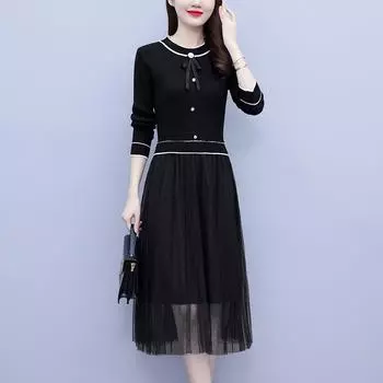 Женское трикотажное шерстяное платье с длинными рукавами M чёрный