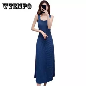 Женское трикотажное весеннее праздничное платье, тонкое однотонное платье трапециевидной формы без рукавов, повседневное элегантное платье L