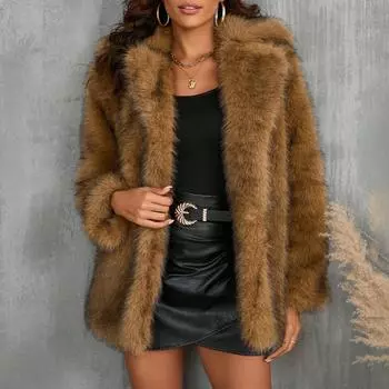 Женское удобное полупальто из искусственного меха, плюшевое теплое пальто S белый