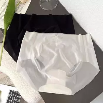 Женское ультратонкое нижнее белье из ледяного шелка, бесшовные трусы со средней посадкой, невидимые трусики, однотонное нижнее белье M чёрный