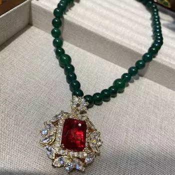 Женское универсальное ожерелье из агата и ракушки с жемчугом, подвеска с квадратным бриллиантом и рубином, цепочка на ключицу, аксессуары, женская мода