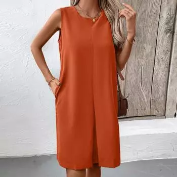 Женское универсальное свободное платье без рукавов с круглым вырезом для женщин S абрикосовый