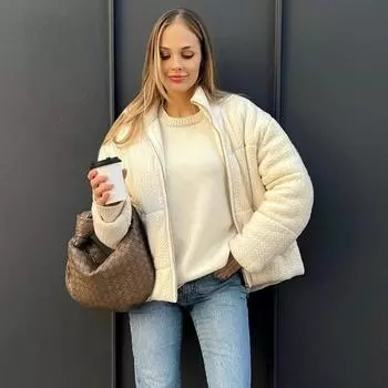 Женское утепленное пальто на молнии, трикотажное вареное тесто, зимняя повседневная куртка с воротником-стойкой, длинный рукав, теплая однотонная верхняя одежда с карманом, новая мода S белый