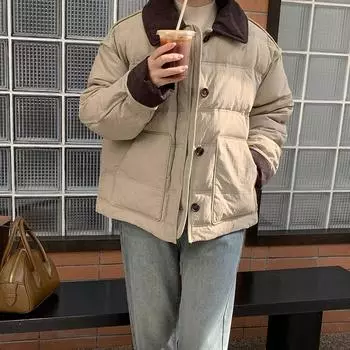 Женское утолщенное хлопковое пальто, модное контрастное цветное однобортное свободное пальто, осенне-зимние теплые куртки с хлопковой подкладкой S зелёный