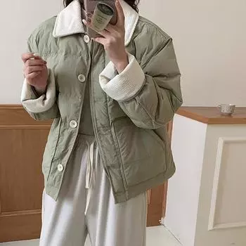 Женское утолщенное хлопковое пальто, модное контрастное цветное однобортное свободное пальто, осенне-зимние теплые куртки с хлопковой подкладкой S зелёный
