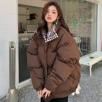 Женское утолщенное пальто Bread, женская куртка с воротником-стойкой, женская зимняя новая свободная ветровка в пригородном стиле из хлопка S чёрный