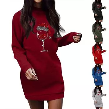 Женское утолщенное платье-свитер большого размера с рождественским принтом XXL синий