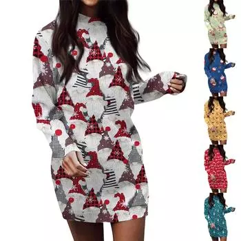 Женское утолщенное платье-свитер большого размера с рождественским принтом M белый