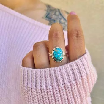 Женское ювелирное кольцо ручной работы из стерлингового серебра 925 пробы с бирюзовым драгоценным камнем 5 синий