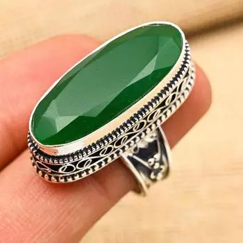 Женское ювелирное кольцо ручной работы из стерлингового серебра 925 пробы с красивым зеленым ониксом и драгоценным камнем 4 зелёный