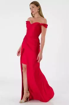 Женское Вечернее Платье С Воротником Мадонна Красное URKA