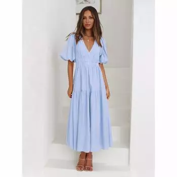 Женское вечернее кружевное платье макси с V-образным вырезом и оборками, бахромой и коротким рукавом, длинные платья для гостей на свадьбу в стиле бохо XL