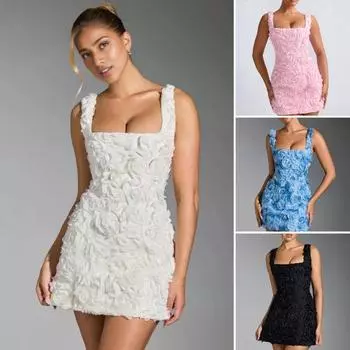 Женское вечернее платье 3D Rose с квадратным вырезом без рукавов облегающее платье с открытой спиной сплошное S белый