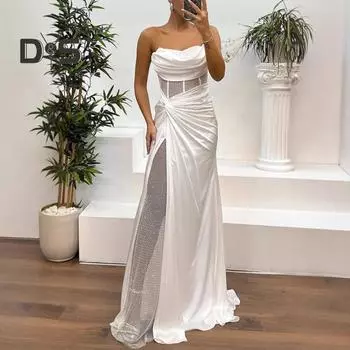 Женское вечернее платье бандо с открытыми плечами без рукавов плиссированное сетчатое платье в стиле пэчворк с блестящими пайетками атласное платье длиной до пола банкетное выпускное платье макси S розовый