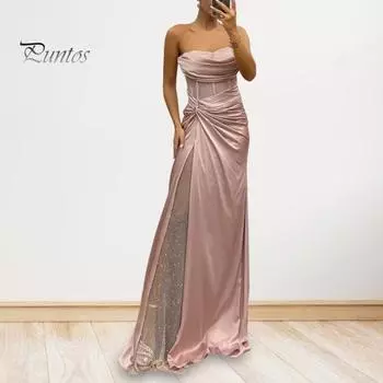 Женское вечернее платье бандо с открытыми плечами без рукавов плиссированное сетчатое платье в стиле пэчворк с блестящими пайетками атласное платье длиной до пола банкетное выпускное платье макси S розовый