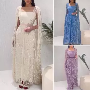 Женское вечернее платье из 2 шт./компл., пальто с длинными рукавами, прозрачная сетка с квадратным вырезом, облегающее, с высокой талией и поясом, блестящие двойные слои с блестками, приталенный крой, в пол XL