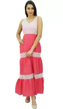 Женское вечернее платье макси без рукавов Bimba с v-образным вырезом 10 персиковый