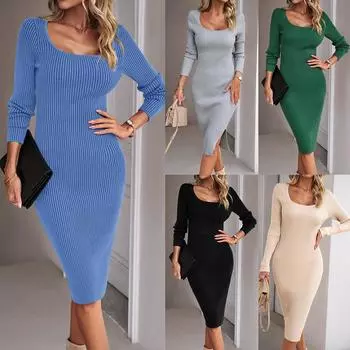 Женское вечернее платье миди с длинным рукавом, женские сексуальные облегающие коктейльные платья в рубчик S чёрный