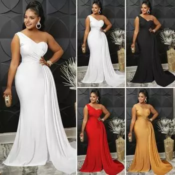 Женское вечернее платье на одно плечо без рукавов с разрезом по низу, однотонное плиссированное однотонное платье для выпускного вечера, коктейльное платье макси, бальное платье S красный