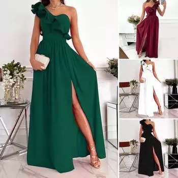 Женское вечернее платье на одно плечо без рукавов с разрезом по низу, однотонное, с оборками, плиссированное, однотонное, с открытыми плечами, коктейльное, вечернее, макси-платье, бальное платье XXL белый