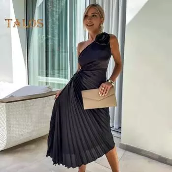 Женское вечернее платье на одно плечо, плиссированное с цветочным декором, с открытой спиной, без рукавов, с нерегулярным подолом, для коктейльной вечеринки, свадьбы, миди, платье XL пурпурно красный