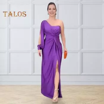 Женское вечернее платье на одно плечо без рукавов с разрезом по низу, однотонное, с заниженной талией, плиссированное, однотонное, с открытыми плечами, коктейльное, вечернее, макси-платье, бальное платье S фиолетовый
