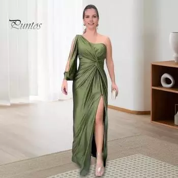 Женское вечернее платье на одно плечо с открытым рукавом, разрезом по низу, однотонное, с тонкой талией, плиссированное, с узлом, однотонное, коктейльное, вечернее платье макси S фиолетовый