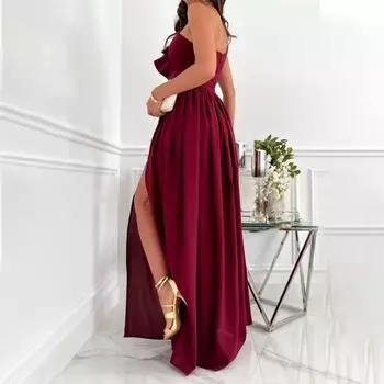 Женское вечернее платье на одно плечо без рукавов с разрезом по низу, однотонное, с оборками, плиссированное, однотонное, с открытыми плечами, коктейльное, вечернее, макси-платье, бальное платье XL белый