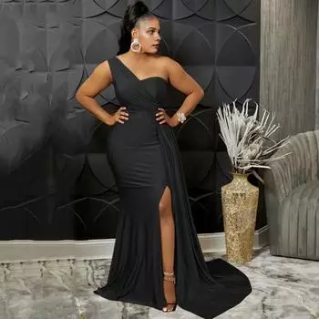 Женское вечернее платье на одно плечо без рукавов с разрезом по низу, однотонное плиссированное однотонное платье для выпускного вечера, коктейльное платье макси, бальное платье S белый