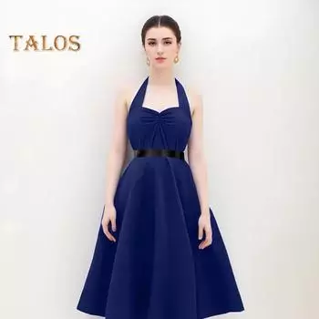 Женское вечернее платье на шнуровке с бретелькой на шее А-силуэта с большой открытой спиной и открытыми плечами без рукавов Сплошной цвет Ретро Коктейльная вечеринка Свадебное платье миди S чёрный