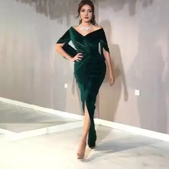 Женское вечернее платье, обтягивающее, плиссированное, с открытыми плечами, разрезом, рукавами до локтя, для ежегодного симпозиума, свадьбы, выпускного вечера, макси-платья, бальное платье S синий