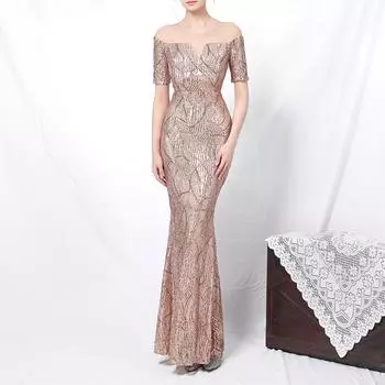 Женское вечернее платье с блестками, коктейльное платье, сексуальные вечерние платья с короткими рукавами S чёрный