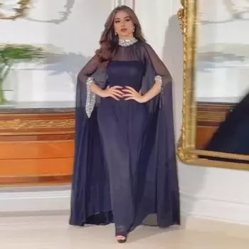 Женское вечернее платье с блестящими пайетками, полувысокий воротник, большой подол, тонкая прозрачная сетка с рукавами «летучая мышь», сплошной цвет, негабаритное платье макси с большим подолом для выпускного вечера L белый