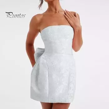 Женское вечернее платье с большим бантом и декором-бандо с открытыми плечами и цветочной текстурой, без рукавов, на шнуровке, с открытой спиной, для выпускного вечера, коктейльное бальное платье, летнее мини-платье S белый