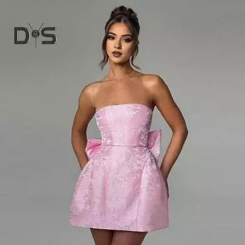 Женское вечернее платье с большим бантом и декором-бандо с открытыми плечами и цветочной текстурой, без рукавов, на шнуровке, с открытой спиной, для выпускного вечера, коктейльное бальное платье, летнее мини-платье S белый