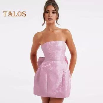 Женское вечернее платье с большим бантом и декором-бандо с открытыми плечами и цветочной текстурой, без рукавов, на шнуровке, с открытой спиной, для выпускного вечера, коктейльное бальное платье, летнее мини-платье S белый