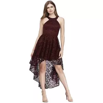 Женское вечернее платье с бретелькой на шее, кружевные макси-платья с глубоким вырезом на спине, фигуристка, подружка невесты, свадебный гость, вечернее платье для выпускного вечера, вечернее платье S бордовый