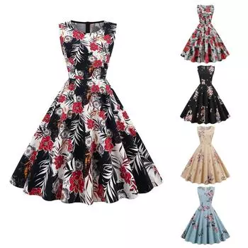 Женское вечернее платье с цветным принтом без рукавов в стиле ретро с рукавами Гренадиновое платье