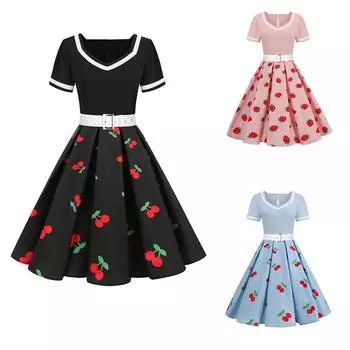 Женское вечернее платье с цветным принтом и короткими рукавами в стиле ретро с рукавами Гренадин XL чёрный